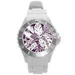 Abstract Art Tropical Leaves Round Plastic Sport Watch (L)