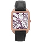 Abstract Art Tropical Leaves Rose Gold Leather Watch 