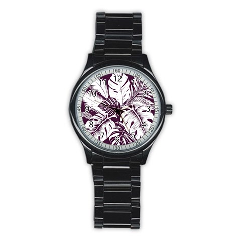 Abstract Art Tropical Leaves Stainless Steel Round Watch from ArtsNow.com Front