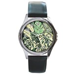 Abstract Art Tropical Leaves Round Metal Watch