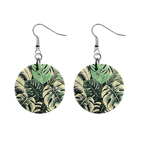 Abstract Art Tropical Leaves Mini Button Earrings from ArtsNow.com Front