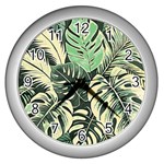 Abstract Art Tropical Leaves Wall Clock (Silver)