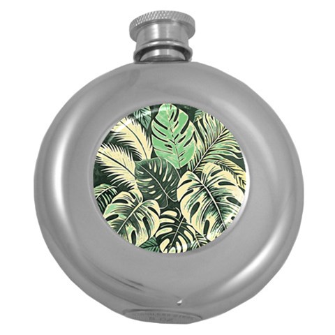 Abstract Art Tropical Leaves Round Hip Flask (5 oz) from ArtsNow.com Front