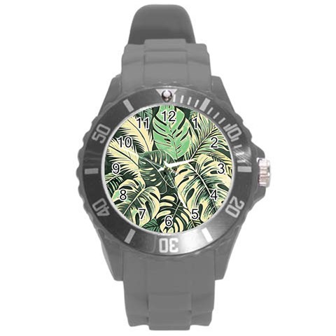 Abstract Art Tropical Leaves Round Plastic Sport Watch (L) from ArtsNow.com Front