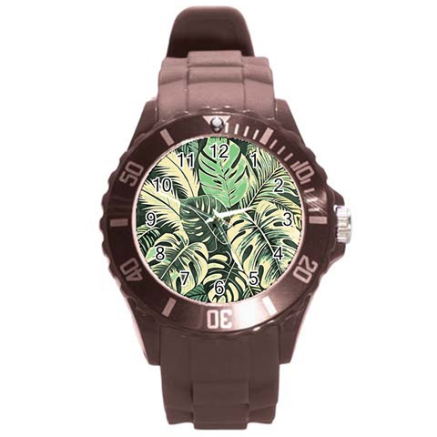 Abstract Art Tropical Leaves Round Plastic Sport Watch (L) from ArtsNow.com Front