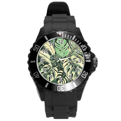 Abstract Art Tropical Leaves Round Plastic Sport Watch (L) from ArtsNow.com Front