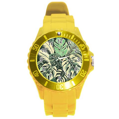 Abstract Art Tropical Leaves Round Plastic Sport Watch (L) from ArtsNow.com Front