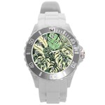 Abstract Art Tropical Leaves Round Plastic Sport Watch (L)