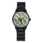 Abstract Art Tropical Leaves Stainless Steel Round Watch