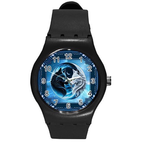 Awesome Wolves Round Plastic Sport Watch (M) from ArtsNow.com Front