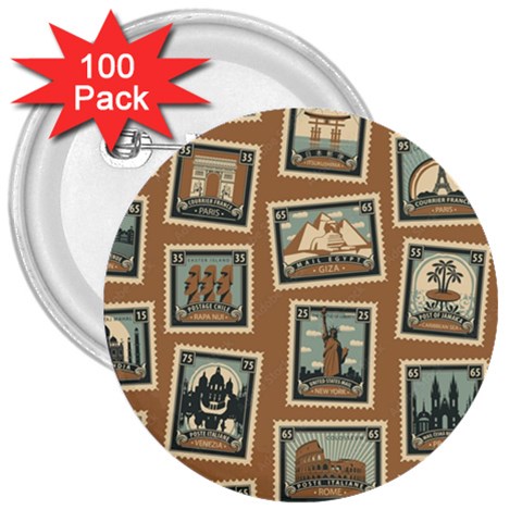 Retro Postage Seamless Pattern 3  Buttons (100 pack)  from ArtsNow.com Front