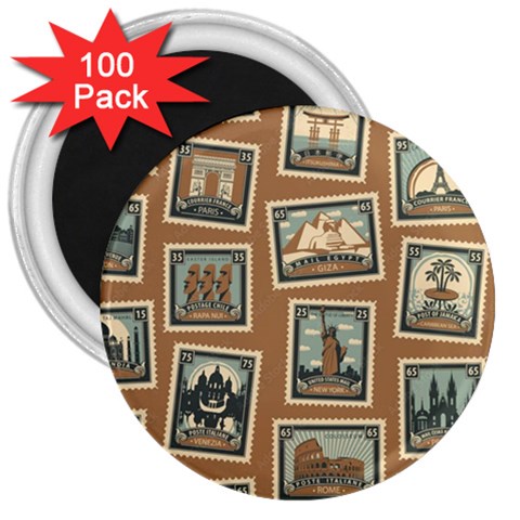 Retro Postage Seamless Pattern 3  Magnets (100 pack) from ArtsNow.com Front