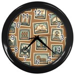 Retro Postage Seamless Pattern Wall Clock (Black)