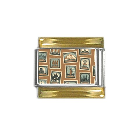 Retro Postage Seamless Pattern Gold Trim Italian Charm (9mm) from ArtsNow.com Front