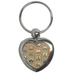 Retro Postage Seamless Pattern Key Chain (Heart)