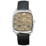 Retro Postage Seamless Pattern Square Metal Watch