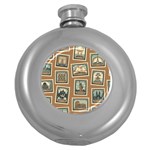 Retro Postage Seamless Pattern Round Hip Flask (5 oz)