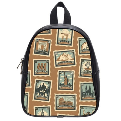 Retro Postage Seamless Pattern School Bag (Small) from ArtsNow.com Front