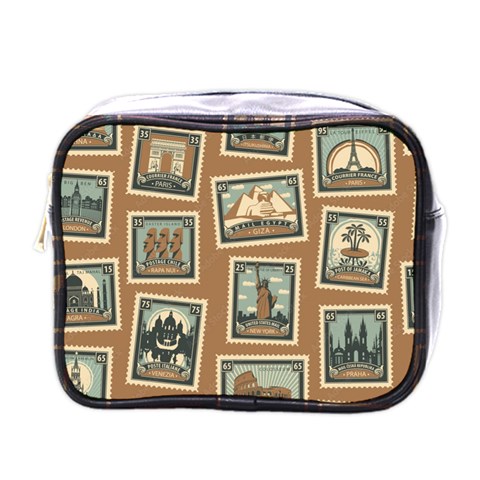 Retro Postage Seamless Pattern Mini Toiletries Bag (One Side) from ArtsNow.com Front