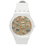 Retro Postage Seamless Pattern Round Plastic Sport Watch (M)