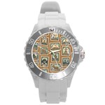 Retro Postage Seamless Pattern Round Plastic Sport Watch (L)