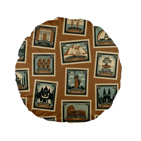 Retro Postage Seamless Pattern Standard 15  Premium Round Cushions from ArtsNow.com Front