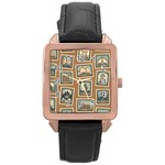 Retro Postage Seamless Pattern Rose Gold Leather Watch 