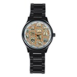 Retro Postage Seamless Pattern Stainless Steel Round Watch