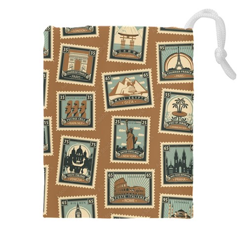 Retro Postage Seamless Pattern Drawstring Pouch (5XL) from ArtsNow.com Front