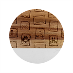 Retro Postage Seamless Pattern Marble Wood Coaster (Round)