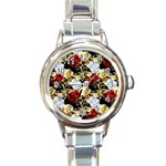 Roses Seamless Pattern Floral Round Italian Charm Watch