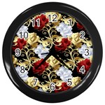 Roses Seamless Pattern Floral Wall Clock (Black)