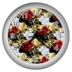 Roses Seamless Pattern Floral Wall Clock (Silver)