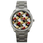 Roses Seamless Pattern Floral Sport Metal Watch