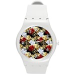 Roses Seamless Pattern Floral Round Plastic Sport Watch (M)