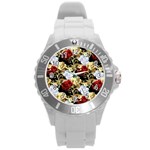 Roses Seamless Pattern Floral Round Plastic Sport Watch (L)