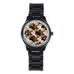 Roses Seamless Pattern Floral Stainless Steel Round Watch