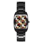 Roses Seamless Pattern Floral Stainless Steel Barrel Watch