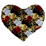 Roses Seamless Pattern Floral Large 19  Premium Flano Heart Shape Cushions