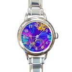 Seamless Vintage Pattern Retro 80s Or 90s Style Abstract Round Italian Charm Watch