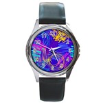 Seamless Vintage Pattern Retro 80s Or 90s Style Abstract Round Metal Watch