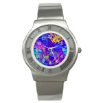 Seamless Vintage Pattern Retro 80s Or 90s Style Abstract Stainless Steel Watch