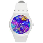 Seamless Vintage Pattern Retro 80s Or 90s Style Abstract Round Plastic Sport Watch (M)