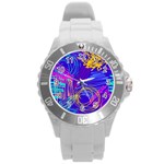 Seamless Vintage Pattern Retro 80s Or 90s Style Abstract Round Plastic Sport Watch (L)