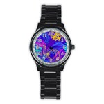 Seamless Vintage Pattern Retro 80s Or 90s Style Abstract Stainless Steel Round Watch