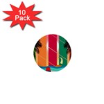 Digital Graphic Clip Art Beach 1  Mini Buttons (10 pack) 