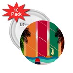 Digital Graphic Clip Art Beach 2.25  Buttons (10 pack) 