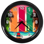 Digital Graphic Clip Art Beach Wall Clock (Black)