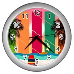 Digital Graphic Clip Art Beach Wall Clock (Silver)