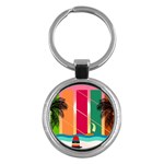 Digital Graphic Clip Art Beach Key Chain (Round)